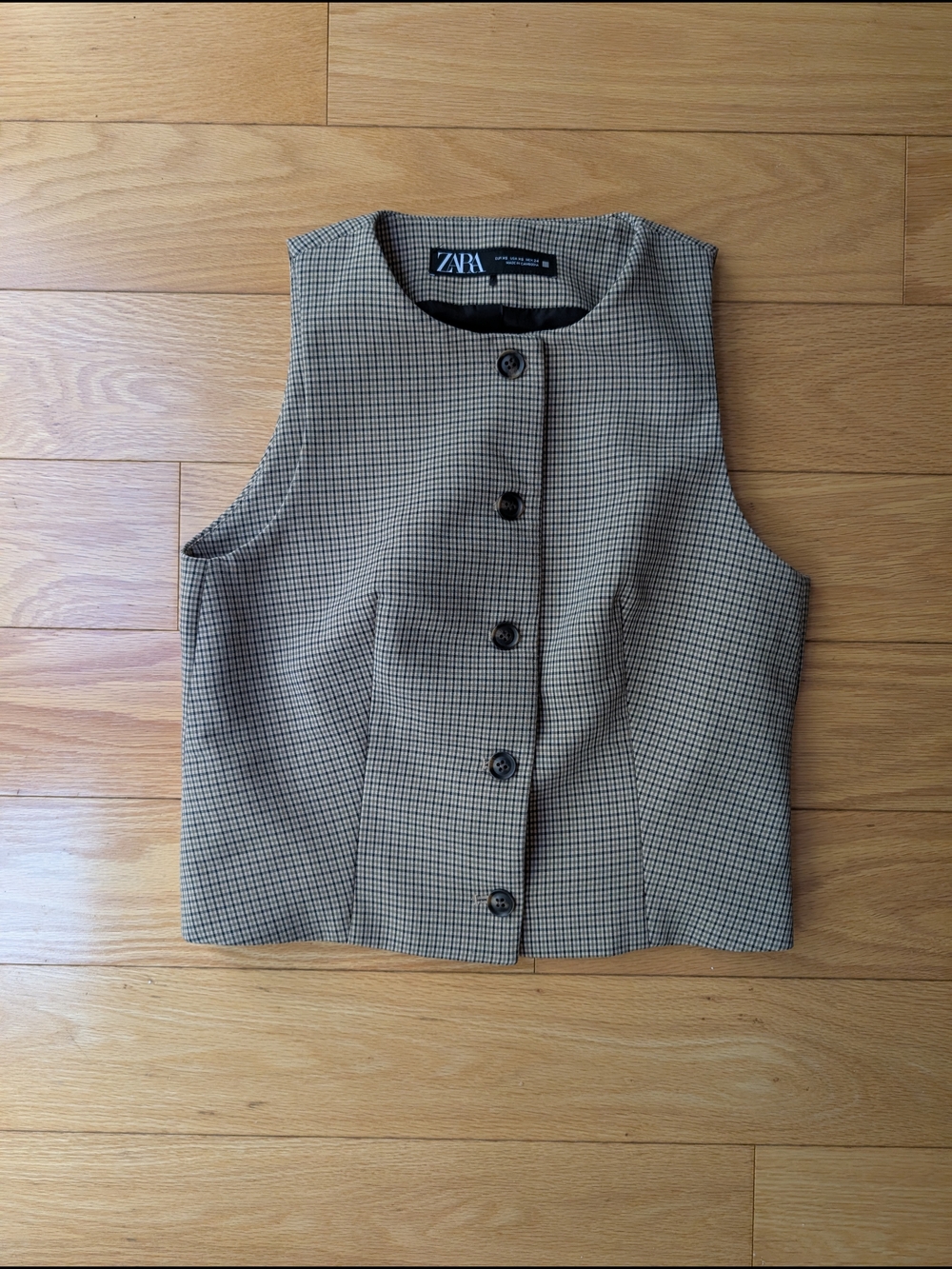 Zara Beige and Black Houndstooth Button Vest